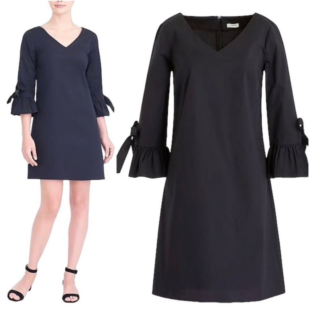 NWT J. Crew Ruffle Sleeve Black Dress Women's‎ Size 10